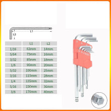 (As show, One size) Set of 9 Male Hex keys with spherical head, Allen keys in inches from 1/16 to 3/8.