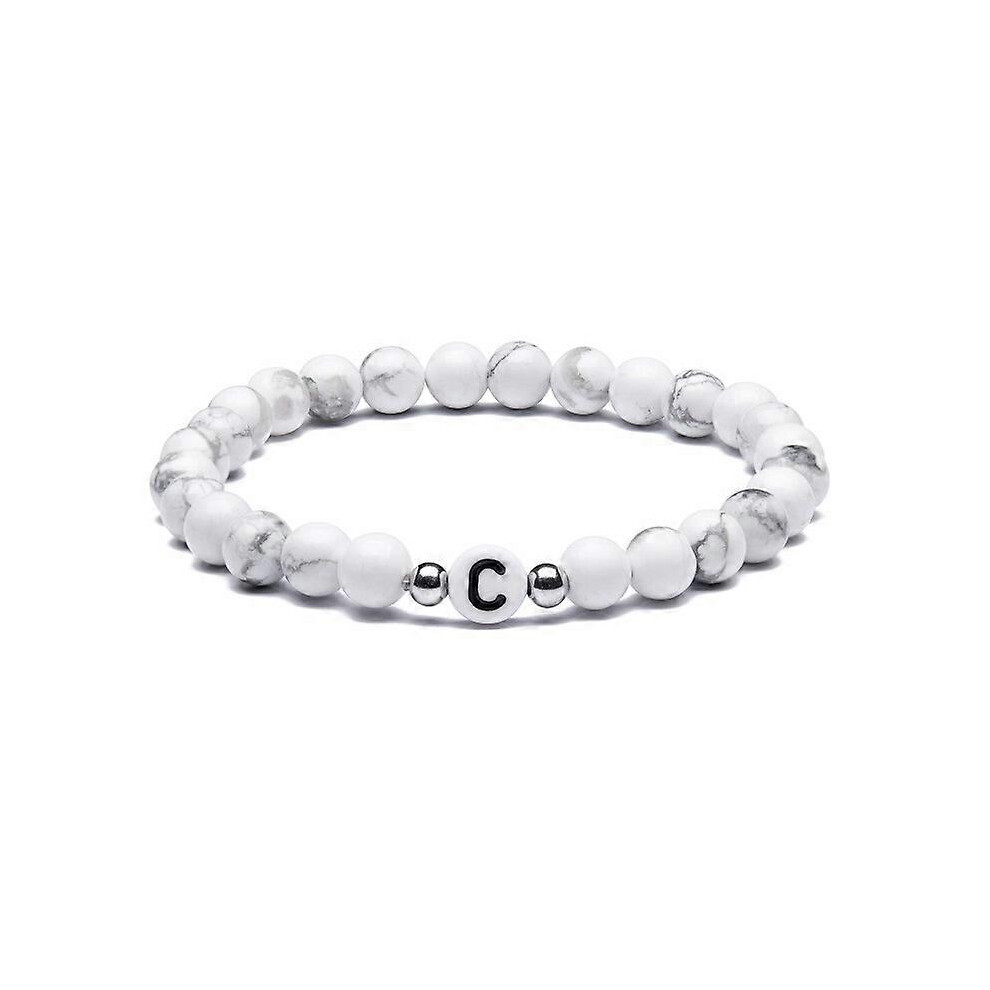 (As show, One size) White initials bracelet for couples and friends - Basic natural stone beads as an accompanying gift-image-OPC-PHNYDZX-NEW