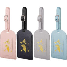 (As show, One size) 4 Pcs Suitcase Tag, Writable Pu Leather Luggage Tag Travel Suitcase Tag with Adjustable Buckle for Pet Handbag, Suitcase Tag