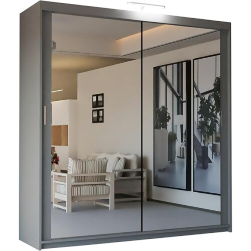 MN Furniture (Grey, 90cm) MN FUNITURE Hamburg Sliding Wardrobe - LED Light 1