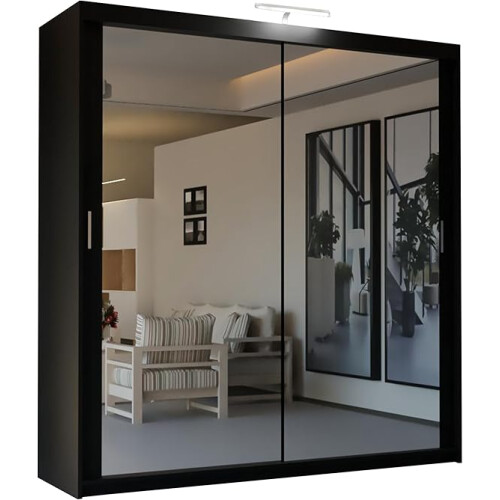 MN Furniture (Black, 203cm) MN FUNITURE Hamburg Sliding Wardrobe - LED Light 1