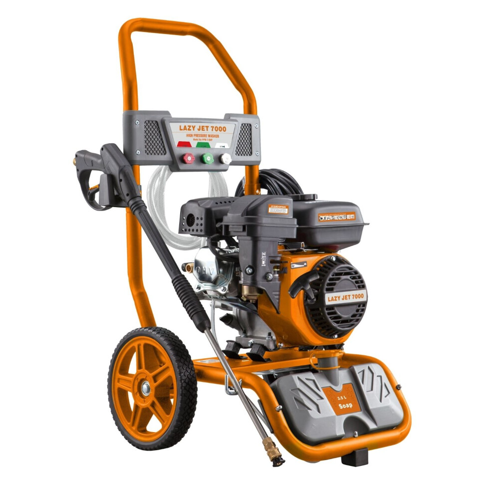 Ark Mat Petrol Pressure Washer 210Cc/7Hp, 185 Bar, 8 L/Min, 8M Hose, 4 Nozzles, 3.5L Detergent Tank, Trailer-Mounted