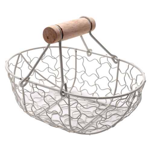 Wooden Handle Metal Retro Basket Portable Multi-Function Vegetable Fruit Egg Groceries Practical Storage Organizer White