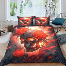 Skull Duvet Cover Set with Zipper Closure, Gothic Quilt Cover Set for Teens and Adults, Durable Microfiber 3 Pcs Set Double
