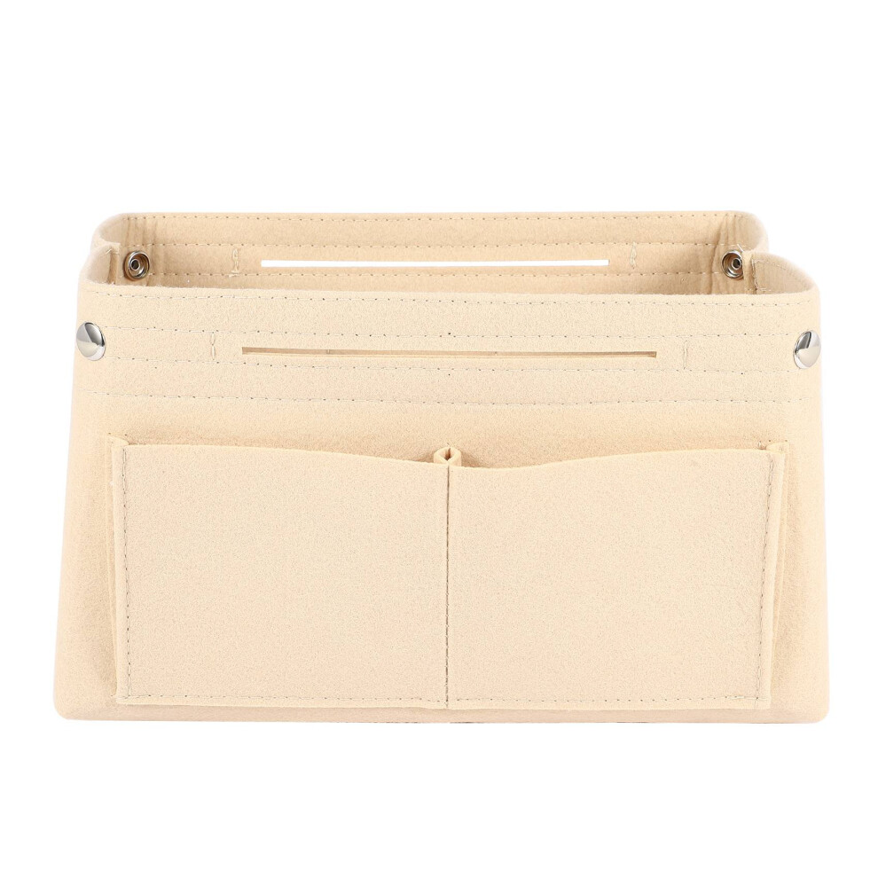 Semoic Beige Felt Cloth Inner Bag Fits In Insert Handbag Multi-Pockets Cosmetic Bags Storage Personal Belongings Organizer