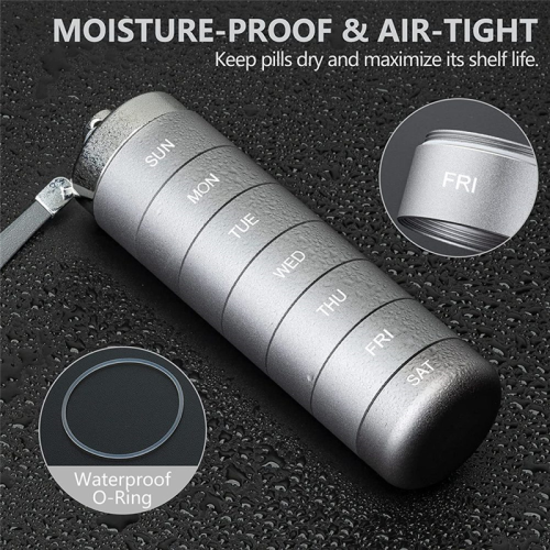 Metal Pill Organizer Weekly,Stackable Waterproof Travel Box,Pill Case Container,7 Day Daily Medicine Grey 2