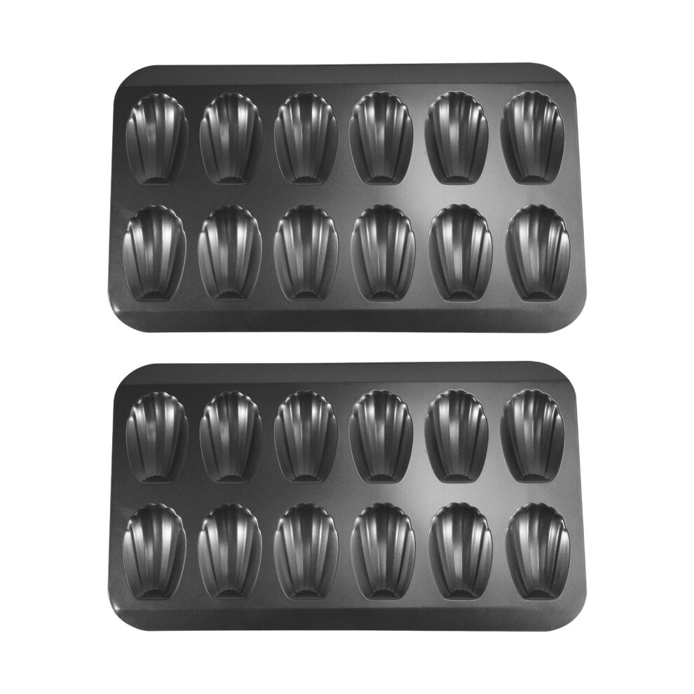 2-Pack Antiaanbak Madeleine-Pot, Bakvorm 12 Met Schelpvormige Cakevorm En Chocoladevorm, Geschikt Voor De Oven, Zwart-image