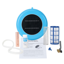 Ionizador solar para piscinas, purificador de iones de cobre y plata para piscinas, resistente a las algas y con bajo contenido de cloro (azul)