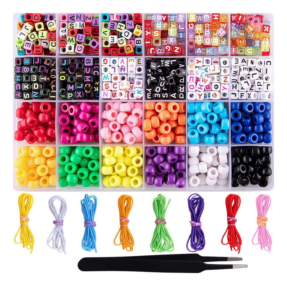 1000 stuks armbanden maken kralen ABC letter alfabet met 8 rollen kleurrijk elastisch touw voor sieraden DIY knutselen