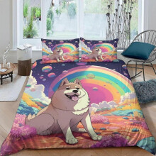 Pet Dog Duvet Cover Bedding Set, 3D Anime Style Quilt Cover with Pillowcases, for Soft Microfiber with Zipper Closure 3 Piece Set