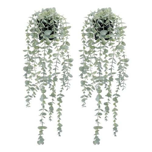 2-Pack Artificial Hanging Eucalyptus Plants - Realistic, Maintenance-Free Potted Decor for Wall, Indoor or Outdoor