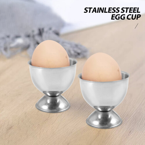 Egg Cups Set Stainless Steel Eggs Hard Boiled and Soft Tray Tool Holders Kitchen, Silver 2