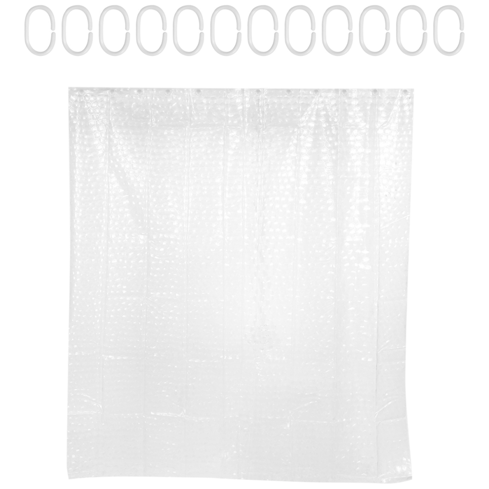 Doorzichtig EVA douchegordijn, waterdicht, transparant, 3D waterbestendig, vierkant, badkamer, 12 haken, 71 x 79 inch
