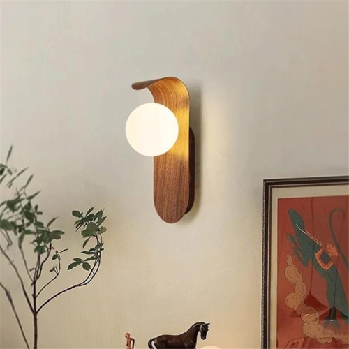 Minimalist Bedside Wall Light, Nordic Style Iron Lamp Walnut Color 2