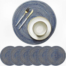 Set of 6 Round 15-Inch Dining Table Mats in Farmhouse and Boho Style