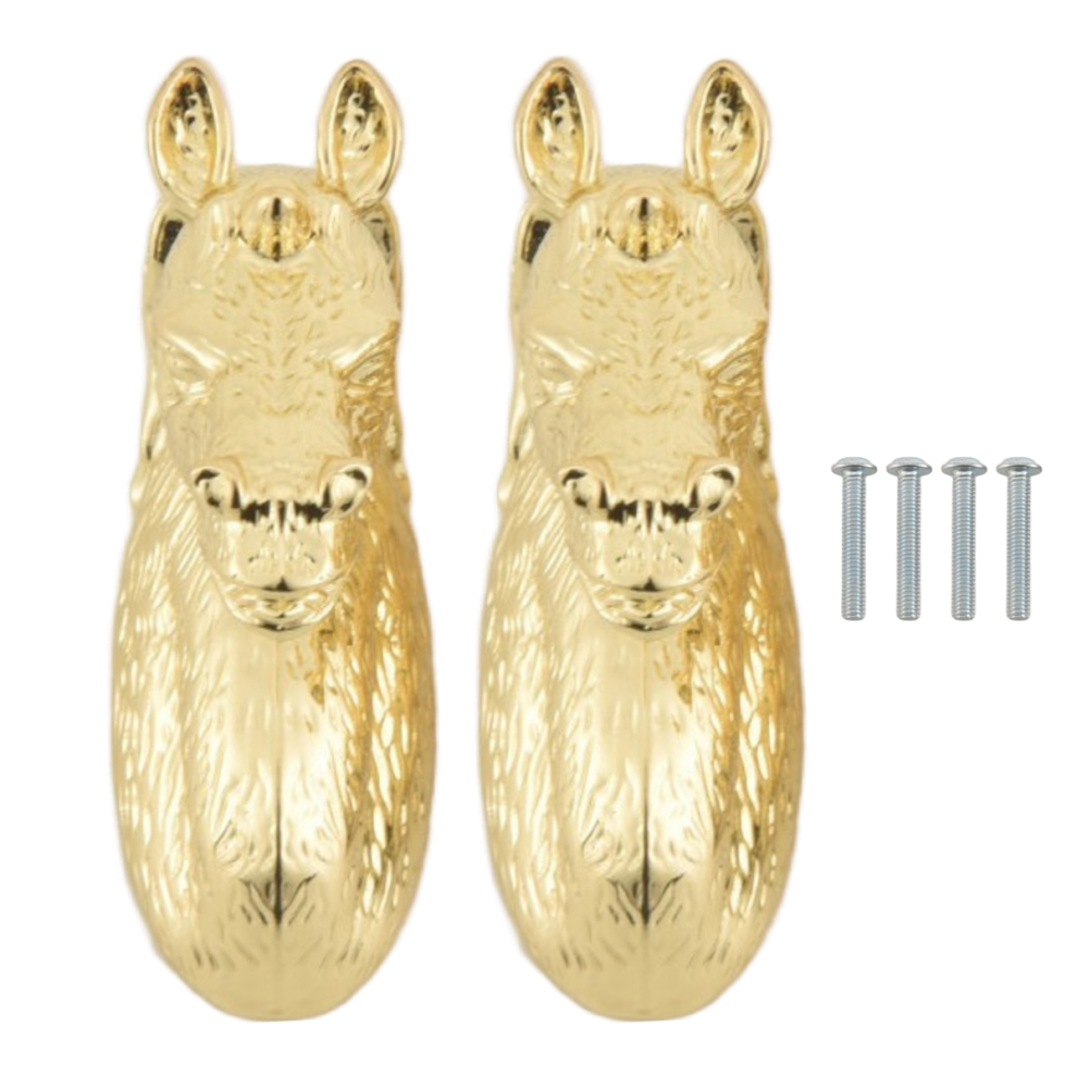 2PCS Antique Door Handles Animal Handle Horse Head Zinc Alloy(Golden)-image-OPC-PHNYJ5B-NEW