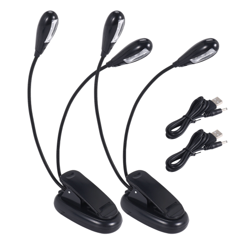 2 luci da lettura a LED con clip per leggio e doppio braccio 1