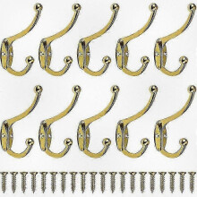 10pcs Vintage Wall Hooks, Antique Metal Coat Hangers for Bathroom Kitchen Bedroom Hallway in Gold Finish