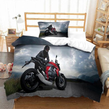 Motorcycle Racer Road Sky Clouds Single Print Duvet Cover Set Soft Lightweight Microfiber Bedding Set