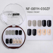 (NF 08YH 030ZF) 30pcs Full Rhinestone Nail Patch Sweet Style Removable Short Fashionable Nail Decorations for Various Styles