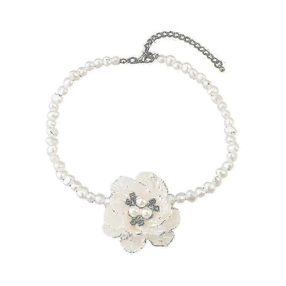Imitation Pearl Clavicle Chain Necklace Choker Jewelry Featuring Simple Camellia Flower Design Suitable for Various Styles