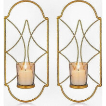 2-Piece Metal Wall Mount Candle Holder Set with Glass for Home Decor