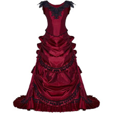(Red, M) Women's Gothic Victorian Bustle Wedding Gown Renaissance Vintage Evening Long Dress Steampunk Ball Gowns