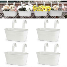 Set of 4 Large Wall-Mounted Planters, Metal Wrought Iron Hanging Planters for Indoor/Outdoor Use, with Detachable Hooks, 4 Pieces, White