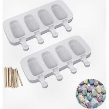 2-Piece Silicone Ice Pop Molds with 4 Oval Slots for Homemade Frozen Treats, Perfect for Kids and DIY.