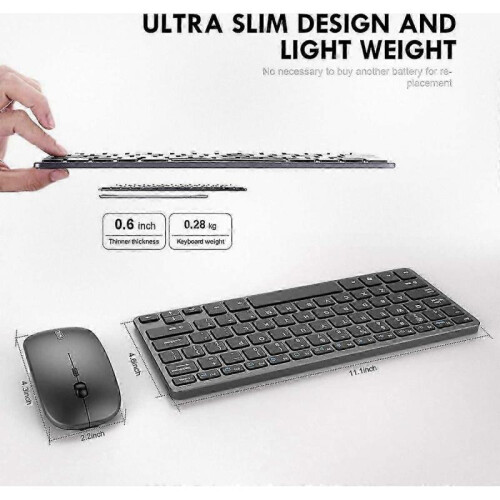 Ultra Slim Rechargeable Wireless Keyboard & Mouse Combo, Silent 2.4G UK Layout. 1