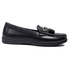 (7 UK, Black) Girls Womens PU Penny Loafers Tassel Flat Shoes