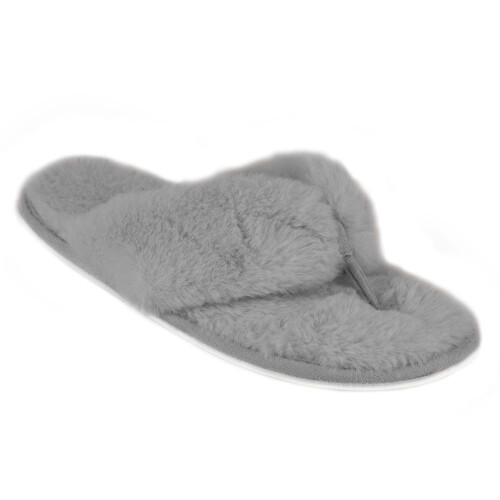 (7/8 UK, Grey) Ladies Stripe Flip Flops with Memory Foam Sole 1