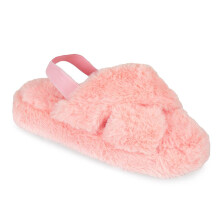 (9/10 UK Child, Baby Pink) Kids Fuzzy Quilted Faux Fur Slippers with Strap