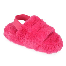 (9/10 UK Child, Fuchsia) Kids Fuzzy Quilted Faux Fur Slippers with Strap