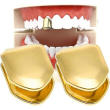 (Silver color, One size) 2 Pieces 14k Gold Plated Mouth Teeth, Plain Teeth, Top Tooth Single Grill Cap for Mouth Teeth, Grill Teeth Party Props