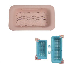 (As show, One size) 1PCS (pink, about 360*200*50mm) Wash vegetables and fruits, drain cooked pasta and dry dishes Expandable New Home Kitchen Essentials