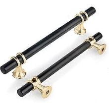 (As show, One size) 2PCS 96mm kitchen cabinet handle (black gold), cabinet door T-shaped handle, cabinet drawer zinc alloy solid handle wardrobe furniture side panel, wit