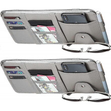 2 Packs Car Sun Visor Organizer, Sunglasses Holders for Vehicle Sun Visor PU Automotive Interior Accessories Storage Travel Document Holder