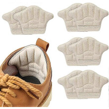(As show, One size) 4 pairs of heel pads (beige), soft suede sponge heel pads, self-adhesive non slip heel clips, suitable for insoles of oversized loose shoes, and heel