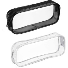 (As show, One size) 2-piece transparent large capacity pencil case bag (black and white) storage bag holder, transparent PVC pencil case, school supplies with zipper, tra