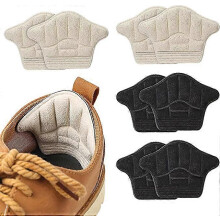 (As show, One size) 4 pairs of heel pads (beige and black), soft suede sponge heel pads, self-adhesive non slip heel clips, suitable for insoles of oversized loose shoes,