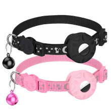 (As show, One size) 2 Airtag Starmoon Cat Collars (black+pink, excluding Airtag), cat specific collar with seat belt and waterproof air label holder, 1cm wide, cat Airtag