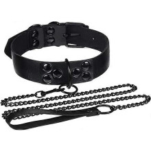 (As show, One size) Black PU leather punk choke+traction rope, sexy Gothic choke belt with leather, adjustable black collar, with traction chain