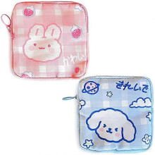 (As show, One size) 2-piece portable cartoon animal sanitary napkin pad storage box (pink+blue) sanitary napkin organizer female sanitary bag female adolescent girl femal