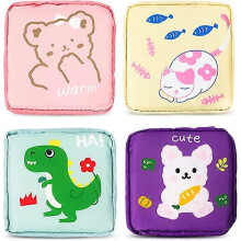 (As show, One size) 4-piece sanitary napkin storage bag (cat), portable sanitary pad storage bag, pack of 4 reusable menstrual cup bags with zipper, 12 * 12cm, suitable f