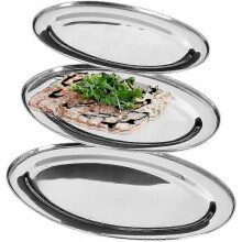 Oval Stainless Steel Serving Plate Set - 3 Piece Waiter's Tray for Food and Drinks Serving