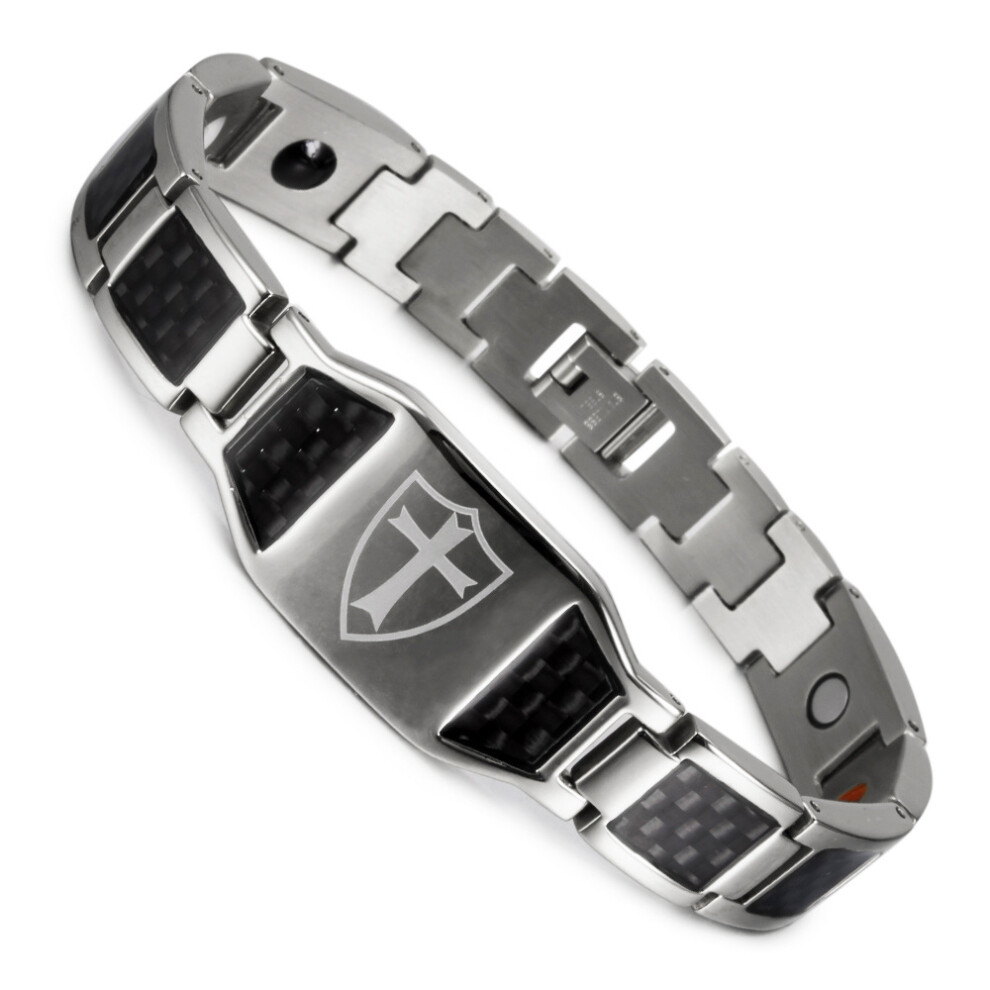 (Steel And ) Men's Titanium Steel Magnetic Therapy Bracelet – Stylish Health Care Wristband Black