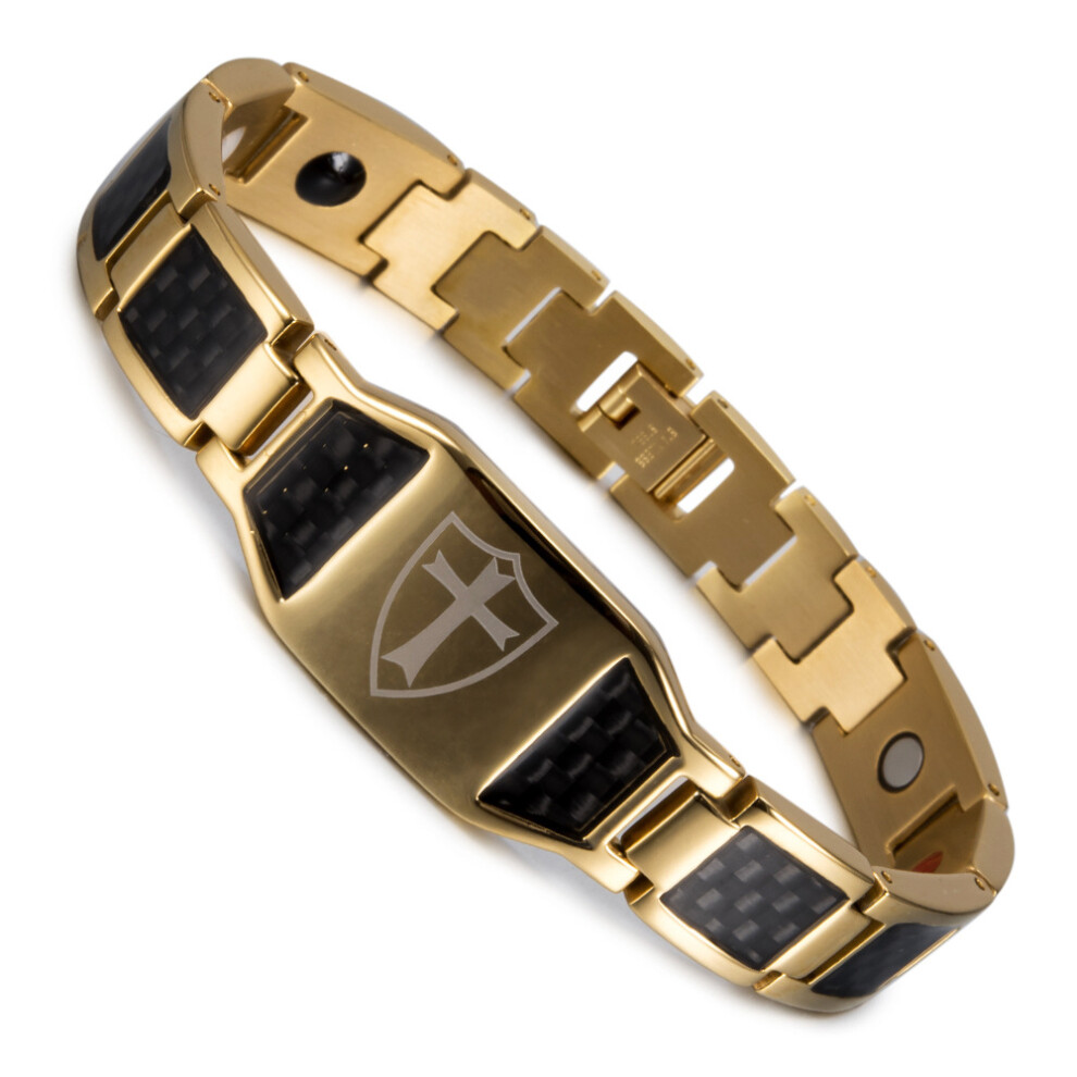 (Gold And Black) Men's Titanium Steel Magnetic Therapy Bracelet – Stylish Health Care Wristband Black,Gold