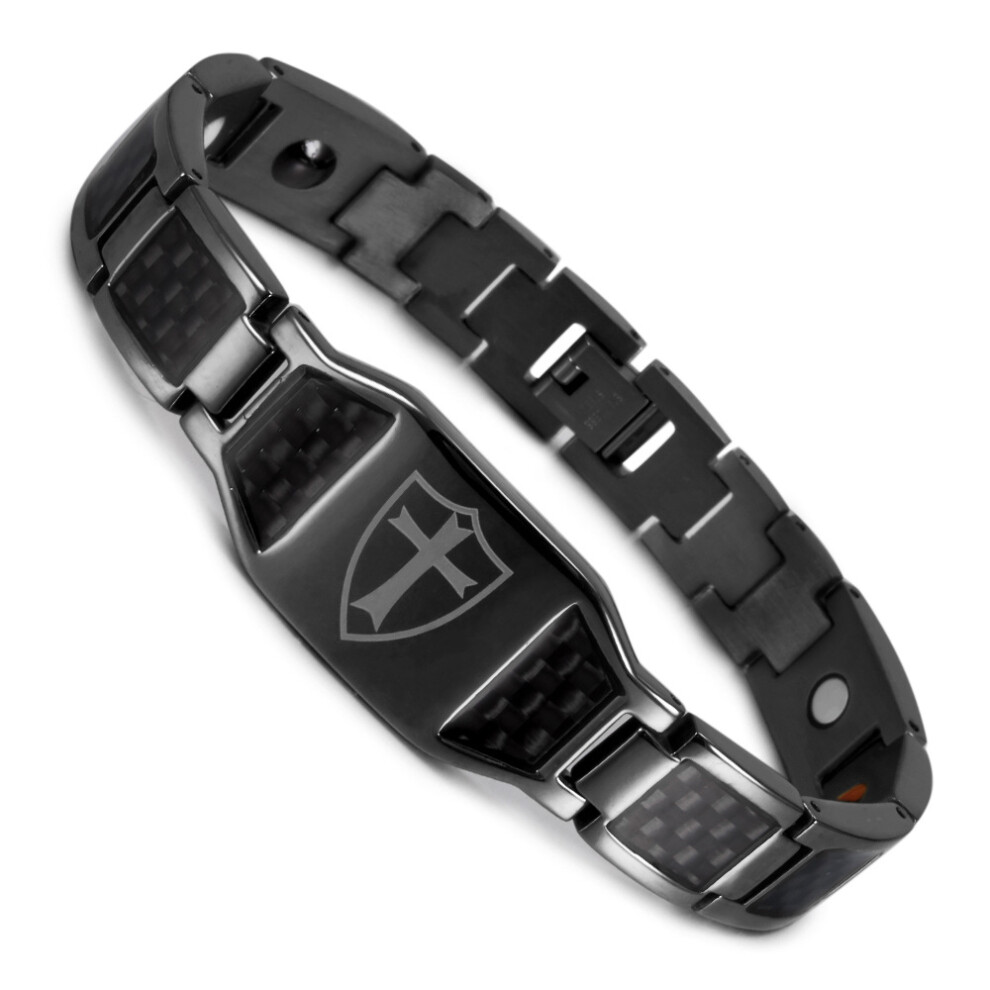 (Black) Men's Titanium Steel Magnetic Therapy Bracelet – Stylish Health Care Wristband Black