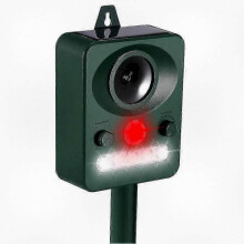 Solar/USB Powered Waterproof Ultrasonic Animal Deterrent, Adjustable Frequency Pet Repellent Device.